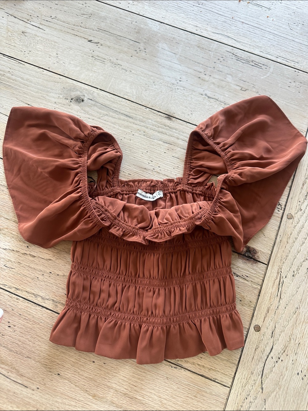 Abercrombie & Fitch Rust Smocked Puff-Sleeve Crop Top